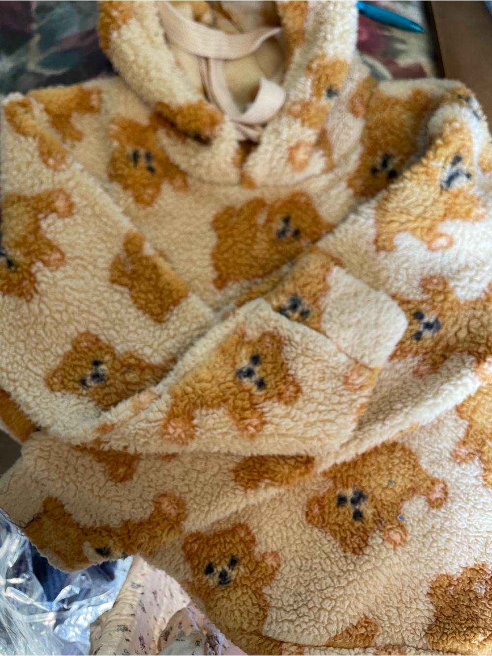Cozy Teddy Bear Sherpa Hoodie - Cream/Tan